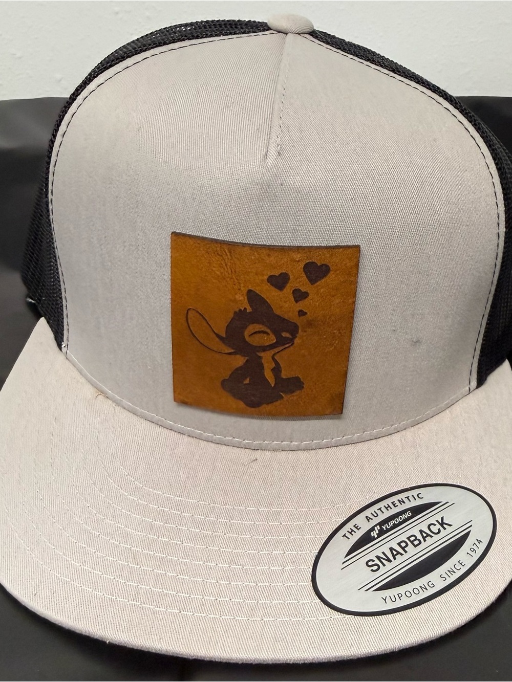 Snapback Cap with Cat Patch - Beige & Black